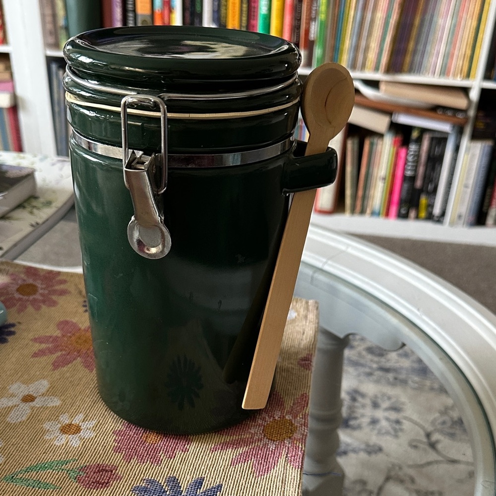 Vintage Zero Japan Ceramic Canister with Wooden Spoon - 28oz